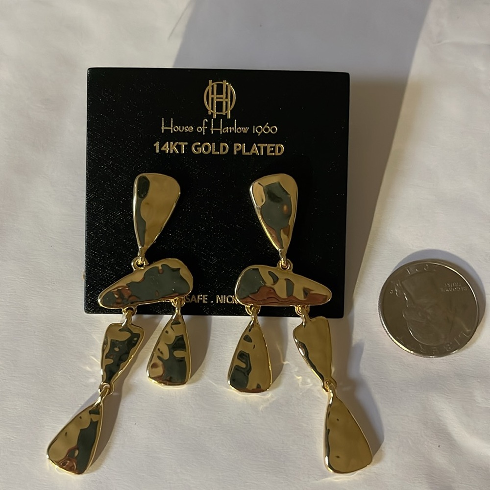 House Of Harlow 1960, 14KT gold plated earrings. New - Picture 5 of 5